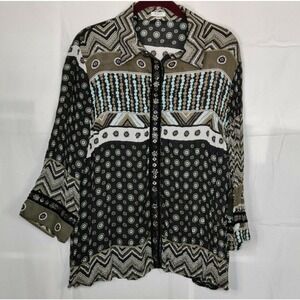 Agora Womens Top Blouse Snap Button Front Long Sleeve Collared Size XL
